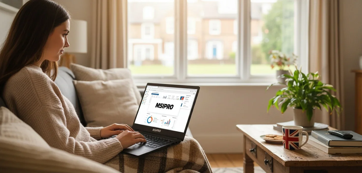 MSIPRO being used comfortably on a sofa in a British living room